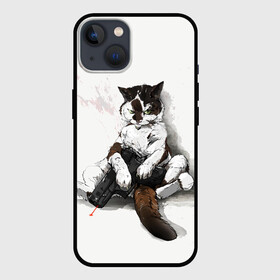 Чехол для iPhone 13 с принтом Котик с пистолетом на стене  мем в Тюмени,  |  | cat | cats | mem | киса | кот | котенок | котик | котяра | котята | кошечка | кошка | мем | мемы | пистолет