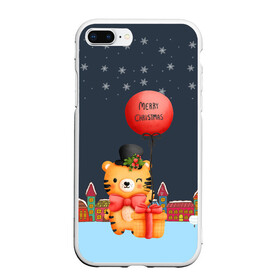 Чехол для iPhone 7Plus/8 Plus матовый с принтом Новогодний тигренок с красным шариком в Тюмени, Силикон | Область печати: задняя сторона чехла, без боковых панелей | 2022 | год тигра | новый год | новый год 2022 | символ года | тигр | тигренок | тигрица | тигры