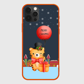 Чехол для iPhone 12 Pro с принтом Новогодний тигренок с красным шариком в Тюмени, силикон | область печати: задняя сторона чехла, без боковых панелей | 2022 | год тигра | новый год | новый год 2022 | символ года | тигр | тигренок | тигрица | тигры