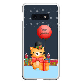 Чехол для Samsung S10E с принтом Новогодний тигренок с красным шариком в Тюмени, Силикон | Область печати: задняя сторона чехла, без боковых панелей | 2022 | год тигра | новый год | новый год 2022 | символ года | тигр | тигренок | тигрица | тигры