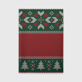 Обложка для автодокументов с принтом Knitted Christmas Pattern в Тюмени, натуральная кожа |  размер 19,9*13 см; внутри 4 больших “конверта” для документов и один маленький отдел — туда идеально встанут права | Тематика изображения на принте: background | christmas | holiday | knitted | knitted pattern | pattern | trees | winter | вязаный | вязаный узор | елки | зима | праздник | рождество | узор | фон