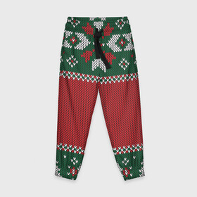 Детские брюки 3D с принтом Knitted Christmas Pattern в Тюмени, 100% полиэстер | манжеты по низу, эластичный пояс регулируется шнурком, по бокам два кармана без застежек, внутренняя часть кармана из мелкой сетки | background | christmas | holiday | knitted | knitted pattern | pattern | trees | winter | вязаный | вязаный узор | елки | зима | праздник | рождество | узор | фон