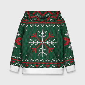 Детская толстовка 3D с принтом Knitted Snowflake Pattern в Тюмени, 100% полиэстер | двухслойный капюшон со шнурком для регулировки, мягкие манжеты на рукавах и по низу толстовки, спереди карман-кенгуру с мягким внутренним слоем | Тематика изображения на принте: background | christmas | holiday | knitted pattern | pattern | snowflakes | trees | winter | вязаный узор | елки | зима | праздник | рождество | снежинки | узор | фон