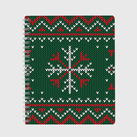 Тетрадь с принтом Knitted Snowflake Pattern в Тюмени, 100% бумага | 48 листов, плотность листов — 60 г/м2, плотность картонной обложки — 250 г/м2. Листы скреплены сбоку удобной пружинной спиралью. Уголки страниц и обложки скругленные. Цвет линий — светло-серый
 | background | christmas | holiday | knitted pattern | pattern | snowflakes | trees | winter | вязаный узор | елки | зима | праздник | рождество | снежинки | узор | фон