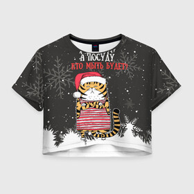 Женская футболка Crop-top 3D с принтом А посуду кто мыть будет Новый Год 2022 в Тюмени, 100% полиэстер | круглая горловина, длина футболки до линии талии, рукава с отворотами | 2022 | год тигра | новый год | новый год 2022 | символ года | тигр | тигренок | тигрица | тигры