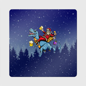 Магнит виниловый Квадрат с принтом Санта Клаус на Пивозавре в Тюмени, полимерный материал с магнитным слоем | размер 9*9 см, закругленные углы | christmas | santa | дед мороз | динозавр | елка | зима | новый год | подарок | рождество | санта | снег | снежинка