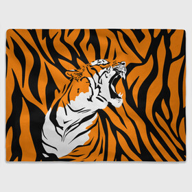 Плед 3D с принтом Тигровый окрас в Тюмени, 100% полиэстер | закругленные углы, все края обработаны. Ткань не мнется и не растягивается | 2022 | aggressive | brindle color | fangs | in profile | new year | open mouth | predator | tiger | year of the tiger | агрессивный | в профиль | год тигра | клыки | новый год | открытая пасть | тигр | тигровый окрас | хищник