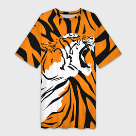Платье-футболка 3D с принтом Тигровый окрас в Тюмени,  |  | 2022 | aggressive | brindle color | fangs | in profile | new year | open mouth | predator | tiger | year of the tiger | агрессивный | в профиль | год тигра | клыки | новый год | открытая пасть | тигр | тигровый окрас | хищник
