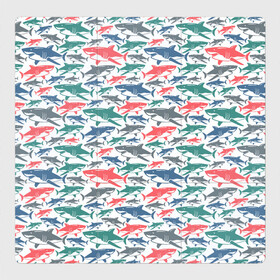 Магнитный плакат 3Х3 с принтом Разноцветные Акулы в Тюмени, Полимерный материал с магнитным слоем | 9 деталей размером 9*9 см | fish | ocean | predator | shark | white shark | акула | белая акула | зубы | море | морской хищник | океан | рыба | хищная рыба | хищник