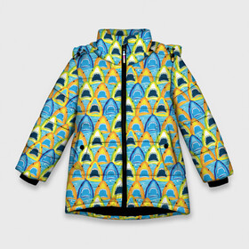 Зимняя куртка для девочек 3D с принтом Зубастые Акулы в Тюмени, ткань верха — 100% полиэстер; подклад — 100% полиэстер, утеплитель — 100% полиэстер. | длина ниже бедра, удлиненная спинка, воротник стойка и отстегивающийся капюшон. Есть боковые карманы с листочкой на кнопках, утяжки по низу изделия и внутренний карман на молнии. 

Предусмотрены светоотражающий принт на спинке, радужный светоотражающий элемент на пуллере молнии и на резинке для утяжки. | fish | ocean | predator | shark | white shark | акула | белая акула | зубы | море | морской хищник | океан | рыба | хищная рыба | хищник