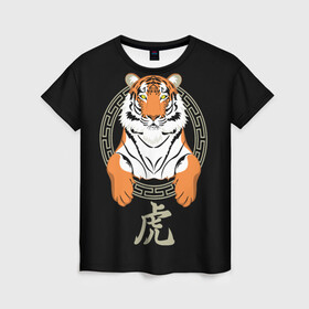 Женская футболка 3D с принтом Тигр в рамке в Тюмени, 100% полиэфир ( синтетическое хлопкоподобное полотно) | прямой крой, круглый вырез горловины, длина до линии бедер | 2022 | chinese character | framed | new year | ornament | powerful | predator | strong | tiger | year of the tiger | yellow look | в рамке | год тигра | жёлтый взгляд | китайский иероглиф | мощный | новый год | орнамент | сильный | тигр | хищник