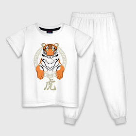 Детская пижама хлопок с принтом Тигр в раме в Тюмени, 100% хлопок |  брюки и футболка прямого кроя, без карманов, на брюках мягкая резинка на поясе и по низу штанин
 | 2022 | chinese character | framed | new year | ornament | powerful | predator | strong | tiger | year of the tiger | yellow look | в рамке | год тигра | жёлтый взгляд | китайский иероглиф | мощный | новый год | орнамент | сильный | тигр | хищник