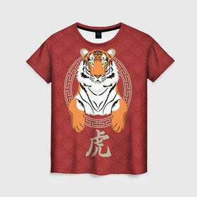 Женская футболка 3D с принтом Китайский тигр в раме в Тюмени, 100% полиэфир ( синтетическое хлопкоподобное полотно) | прямой крой, круглый вырез горловины, длина до линии бедер | 2022 | chinese character | framed | new year | ornament | powerful | predator | strong | tiger | year of the tiger | yellow look | в рамке | год тигра | жёлтый взгляд | китайский иероглиф | мощный | новый год | орнамент | сильный | тигр | хищник