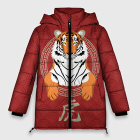 Женская зимняя куртка Oversize с принтом Китайский тигр в раме в Тюмени, верх — 100% полиэстер; подкладка — 100% полиэстер; утеплитель — 100% полиэстер | длина ниже бедра, силуэт Оверсайз. Есть воротник-стойка, отстегивающийся капюшон и ветрозащитная планка. 

Боковые карманы с листочкой на кнопках и внутренний карман на молнии | 2022 | chinese character | framed | new year | ornament | powerful | predator | strong | tiger | year of the tiger | yellow look | в рамке | год тигра | жёлтый взгляд | китайский иероглиф | мощный | новый год | орнамент | сильный | тигр | хищник