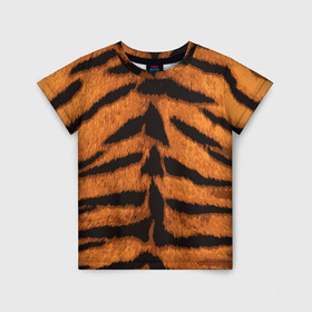 Детская футболка 3D с принтом ТИГРИНАЯ ШКУРА в Тюмени, 100% гипоаллергенный полиэфир | прямой крой, круглый вырез горловины, длина до линии бедер, чуть спущенное плечо, ткань немного тянется | Тематика изображения на принте: 2022 | christmas | merry | new | tiger | year | год | животные | новый | рождество | текструа | тигр | тигра | тигриная | тигровая | шерсть