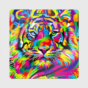 Магнит виниловый Квадрат с принтом Тигр в стиле поп арт в Тюмени, полимерный материал с магнитным слоем | размер 9*9 см, закругленные углы | Тематика изображения на принте: 2022 | art | beast | mosaic | multicolored head | new year | pop art | predator | rainbow | tiger | year of the tiger | год тигра | зверь | искусство | мозаика | новый год | радужный | разноцветная голова | тигр | хищник