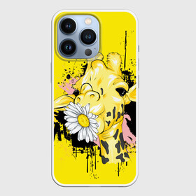 Чехол для iPhone 13 Pro с принтом Жирафа с герберой в Тюмени,  |  | гербера | длинная шея | животное | жираф | пятно | цветы