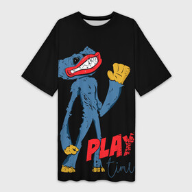 Платье-футболка 3D с принтом Comics Poppy Huggy Wuggy Playtime в Тюмени,  |  | comics | friday night | funkin | play | pop art | time | поппи | синий | хагги | хоррор