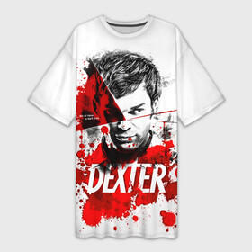 Платье-футболка 3D с принтом Декстер Морган портрет в Тюмени,  |  | dexter | декстер | декстер морган | кровавый | кровь | маниак | мясник из бейхарбор | потёки | правосудие декстера | пятна крови | сериалы