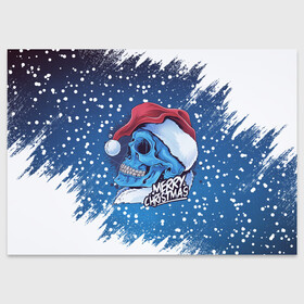 Поздравительная открытка с принтом Merry Christmas | Счастливого Рождества | Skull в Тюмени, 100% бумага | плотность бумаги 280 г/м2, матовая, на обратной стороне линовка и место для марки
 | 2022 | christmas | cold | klaus | merry | new | santa | skull | snow | winter | year | год | дед | зима | клаус | мороз | новый | рождество | санта | скелет | снег | холод | череп