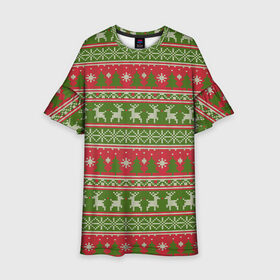 Детское платье 3D с принтом ВЯЗАННЫЙ ЦВЕТНОЙ СВИТЕР , НОВЫЙ ГОД в Тюмени, 100% полиэстер | прямой силуэт, чуть расширенный к низу. Круглая горловина, на рукавах — воланы | Тематика изображения на принте: 2022 | beast | merry christmas | new year | red bow | santa hat | snow | tiger | winter | winter is coming | year of the tiger | год тигра | дед мороз | животные | звери | зверь | зима | зима 2022 | зима близко | новогодний свитер | новогодний у