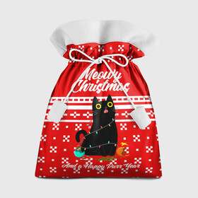 Подарочный 3D мешок с принтом MEOW | CHRISTMAS в Тюмени, 100% полиэстер | Размер: 29*39 см | 2020 | 2021 | 2022 | christmas | meow | meowy christmas | merry | кот | леденец | мяу | нг | новогодний | новый год | олени | рождество | свитер | узоры