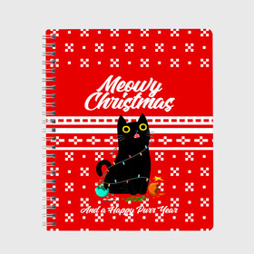 Тетрадь с принтом MEOW | CHRISTMAS в Тюмени, 100% бумага | 48 листов, плотность листов — 60 г/м2, плотность картонной обложки — 250 г/м2. Листы скреплены сбоку удобной пружинной спиралью. Уголки страниц и обложки скругленные. Цвет линий — светло-серый
 | 2020 | 2021 | 2022 | christmas | meow | meowy christmas | merry | кот | леденец | мяу | нг | новогодний | новый год | олени | рождество | свитер | узоры