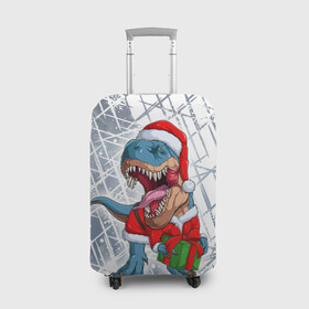 Чехол для чемодана 3D с принтом Санта Динозавр   Dinosanta в Тюмени, 86% полиэфир, 14% спандекс | двустороннее нанесение принта, прорези для ручек и колес | christmas | dinosaur | santa | дед мороз | динозавр | елка | зима | новый год | подарок | рождество | санта | снег | снежинка