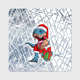 Магнит виниловый Квадрат с принтом Санта Динозавр   Dinosanta в Тюмени, полимерный материал с магнитным слоем | размер 9*9 см, закругленные углы | christmas | dinosaur | santa | дед мороз | динозавр | елка | зима | новый год | подарок | рождество | санта | снег | снежинка