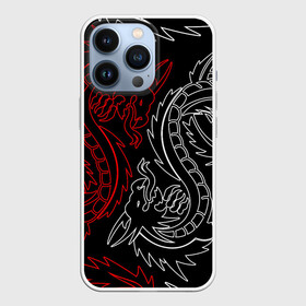 Чехол для iPhone 13 Pro с принтом БЕЛО КРАСНЫЙ ДРАКОН   RED WHITE DRAGON в Тюмени,  |  | china | dragon | japan | neon | texture | драконы | китай | мифология | неон | неоновые драконы | текстура | япония