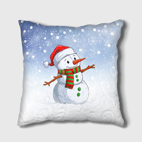 Подушка 3D с принтом Веселый Снеговик   Happy Snowman в Тюмени, наволочка – 100% полиэстер, наполнитель – холлофайбер (легкий наполнитель, не вызывает аллергию). | состоит из подушки и наволочки. Наволочка на молнии, легко снимается для стирки | christmas | santa | snowman | дед мороз | елка | зима | новый год | рождество | санта | снег | снеговик | снегурочка | снежинка