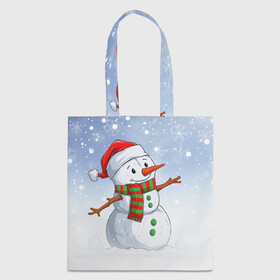 Шоппер 3D с принтом Веселый Снеговик   Happy Snowman в Тюмени, 100% полиэстер | Плотность: 200 г/м2; Размер: 34×35 см; Высота лямок: 30 см | christmas | santa | snowman | дед мороз | елка | зима | новый год | рождество | санта | снег | снеговик | снегурочка | снежинка