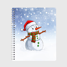 Тетрадь с принтом Веселый Снеговик   Happy Snowman в Тюмени, 100% бумага | 48 листов, плотность листов — 60 г/м2, плотность картонной обложки — 250 г/м2. Листы скреплены сбоку удобной пружинной спиралью. Уголки страниц и обложки скругленные. Цвет линий — светло-серый
 | Тематика изображения на принте: christmas | santa | snowman | дед мороз | елка | зима | новый год | рождество | санта | снег | снеговик | снегурочка | снежинка