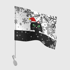 Флаг для автомобиля с принтом Новогодний кот в колпаке Санты в Тюмени, 100% полиэстер | Размер: 30*21 см | Тематика изображения на принте: black cat | cat | christmas | kitten | kitty | merry christmas | new year | new year cat | santa | snow | snowflakes | winter | зима | киска | колпак | кот | котенок | кошак | новогодний кот | новый год | подарок | рождество | санта | снег 