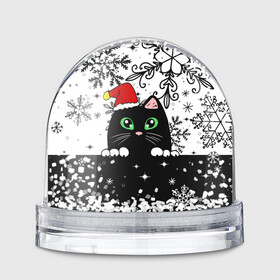 Игрушка Снежный шар с принтом Новогодний кот в колпаке Санты в Тюмени, Пластик | Изображение внутри шара печатается на глянцевой фотобумаге с двух сторон | black cat | cat | christmas | kitten | kitty | merry christmas | new year | new year cat | santa | snow | snowflakes | winter | зима | киска | колпак | кот | котенок | кошак | новогодний кот | новый год | подарок | рождество | санта | снег 
