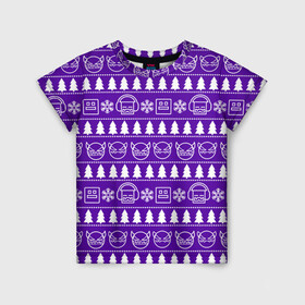Детская футболка 3D с принтом Орнамент Geometry Dash в Тюмени, 100% гипоаллергенный полиэфир | прямой крой, круглый вырез горловины, длина до линии бедер, чуть спущенное плечо, ткань немного тянется | головы | игра | лица | орнамент | полосы