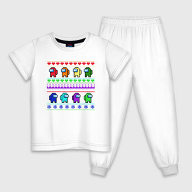 Детская пижама хлопок с принтом Among us Новый год. в Тюмени, 100% хлопок |  брюки и футболка прямого кроя, без карманов, на брюках мягкая резинка на поясе и по низу штанин
 | Тематика изображения на принте: игра | персонажи | полосы | сердечки | узор