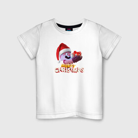 Детская футболка хлопок с принтом Merry christmas Brawl Stars. в Тюмени, 100% хлопок | круглый вырез горловины, полуприлегающий силуэт, длина до линии бедер | дед | коробка | надпись | персонаж | подарок | шапка