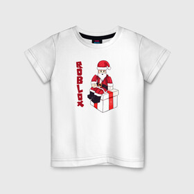 Детская футболка хлопок с принтом Robloх подарок в Тюмени, 100% хлопок | круглый вырез горловины, полуприлегающий силуэт, длина до линии бедер | коробка | надпись | персонаж | подарок | санта