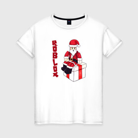 Женская футболка хлопок с принтом Robloх подарок в Тюмени, 100% хлопок | прямой крой, круглый вырез горловины, длина до линии бедер, слегка спущенное плечо | коробка | надпись | персонаж | подарок | санта