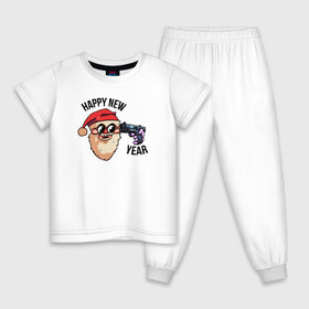 Детская пижама хлопок с принтом Санта FNF в Тюмени, 100% хлопок |  брюки и футболка прямого кроя, без карманов, на брюках мягкая резинка на поясе и по низу штанин
 | голова | надпись | пистолет | санта | шапка