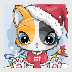 Магнитный плакат 3Х3 с принтом Новогодняя kitty в Тюмени, Полимерный материал с магнитным слоем | 9 деталей размером 9*9 см | cat | christmas | kitten | kitty | new year | животные | кот | котенок | котики | кошечка | милота | милый | новогодний | новый год | рождественский | снежный