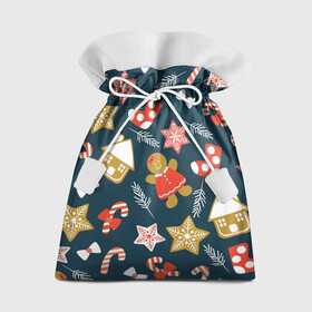Подарочный 3D мешок с принтом Merry Christmas в Тюмени, 100% полиэстер | Размер: 29*39 см | merry christmas | веселого рождества | домики | ели | елки | конфетки | перья | рождество | снеговики | снежинки