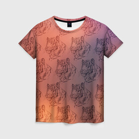 Женская футболка 3D с принтом Тигровый паттерн в Тюмени, 100% полиэфир ( синтетическое хлопкоподобное полотно) | прямой крой, круглый вырез горловины, длина до линии бедер | 2022 | новый год | оранжевый | паттерн | рисунок | тигр | тигры