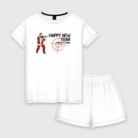 Женская пижама с шортиками хлопок с принтом Дед Counter Strike в Тюмени, 100% хлопок | футболка прямого кроя, шорты свободные с широкой мягкой резинкой | автомат | дед | надпись | прицел | санта