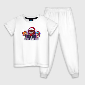 Детская пижама хлопок с принтом FNF Новый год в Тюмени, 100% хлопок |  брюки и футболка прямого кроя, без карманов, на брюках мягкая резинка на поясе и по низу штанин
 | девушка | игра | надпись | персонажи | санта