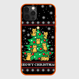 Чехол для iPhone 12 Pro с принтом MEOWY CHRISTMAS | 2022 в Тюмени, силикон | область печати: задняя сторона чехла, без боковых панелей | 2020 | 2021 | 2022 | christmas | meow | meowy christmas | merry | кот | леденец | мяу | нг | новогодний | новый год | олени | рождество | свитер | узоры