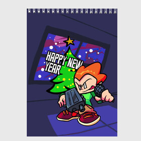 Скетчбук с принтом Новогодний Пико в Тюмени, 100% бумага
 | 48 листов, плотность листов — 100 г/м2, плотность картонной обложки — 250 г/м2. Листы скреплены сверху удобной пружинной спиралью | Тематика изображения на принте: елка | окно | оружие | персонаж | праздник