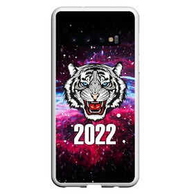 Чехол для Samsung Galaxy S10 с принтом ЧЁРНЫЙ ТИГР НОВЫЙ ГОД 2022   GRAY TIGER NEW YEAR в Тюмени, Силикон | Область печати: задняя сторона чехла, без боковых панелей | Тематика изображения на принте: 2022 | beast | merry christmas | new year | red bow | santa hat | snow | tiger | winter | winter is coming | year of the tiger | год тигра | дед мороз | животные | звери | зверь | зима | зима 2022 | зима близко | новог | новогодни