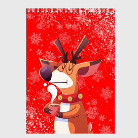 Скетчбук с принтом НОВОГОДНИЙ ОЛЕНЬ И ЧАШКА КОФЕ в Тюмени, 100% бумага
 | 48 листов, плотность листов — 100 г/м2, плотность картонной обложки — 250 г/м2. Листы скреплены сверху удобной пружинной спиралью | 2022 | beast | merry christmas | new year | red bow | santa hat | snow | tiger | winter | winter is coming | year of the tiger | год тигра | дед мороз | животные | звери | зверь | зима | зима 2022 | зима близко | новог | новогодни
